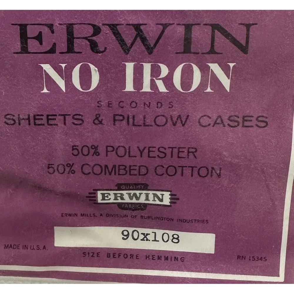 Vtg Erwin No Iron Combed Cotton Full Flat Sheet & Pillowcases Made USA NEW NOS